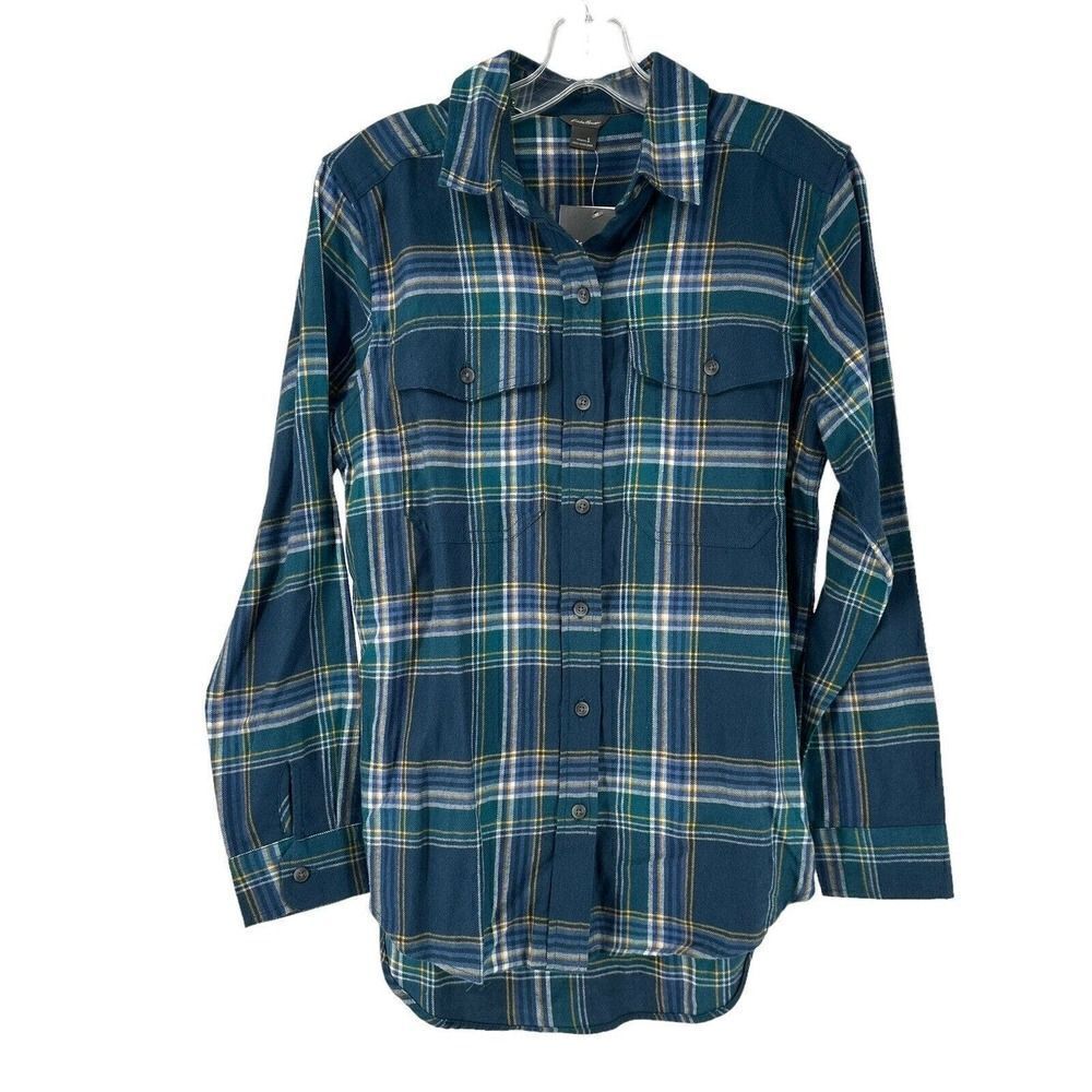 Eddie Bauer Freemont Flannel Womens Size S Green Plaid Long Sleeve Outdoor Top